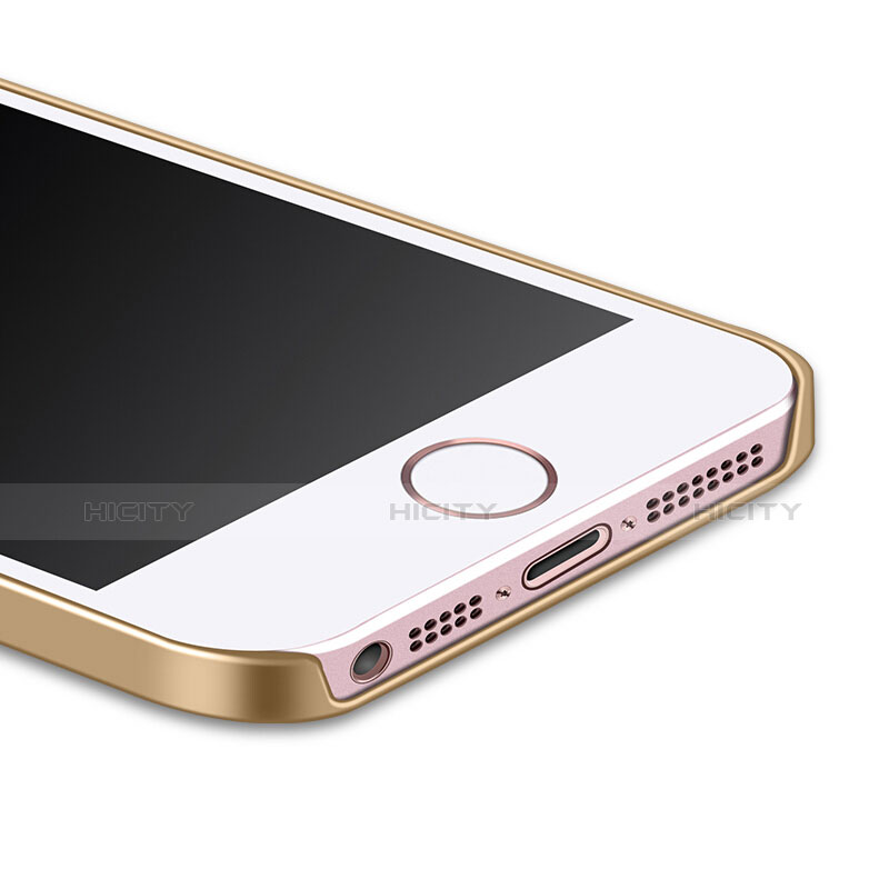 Funda Dura Plastico Rigida Mate con Anillo de dedo Soporte para Apple iPhone 5S Oro