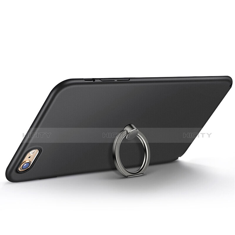 Funda Dura Plastico Rigida Mate con Anillo de dedo Soporte para Apple iPhone 6 Negro