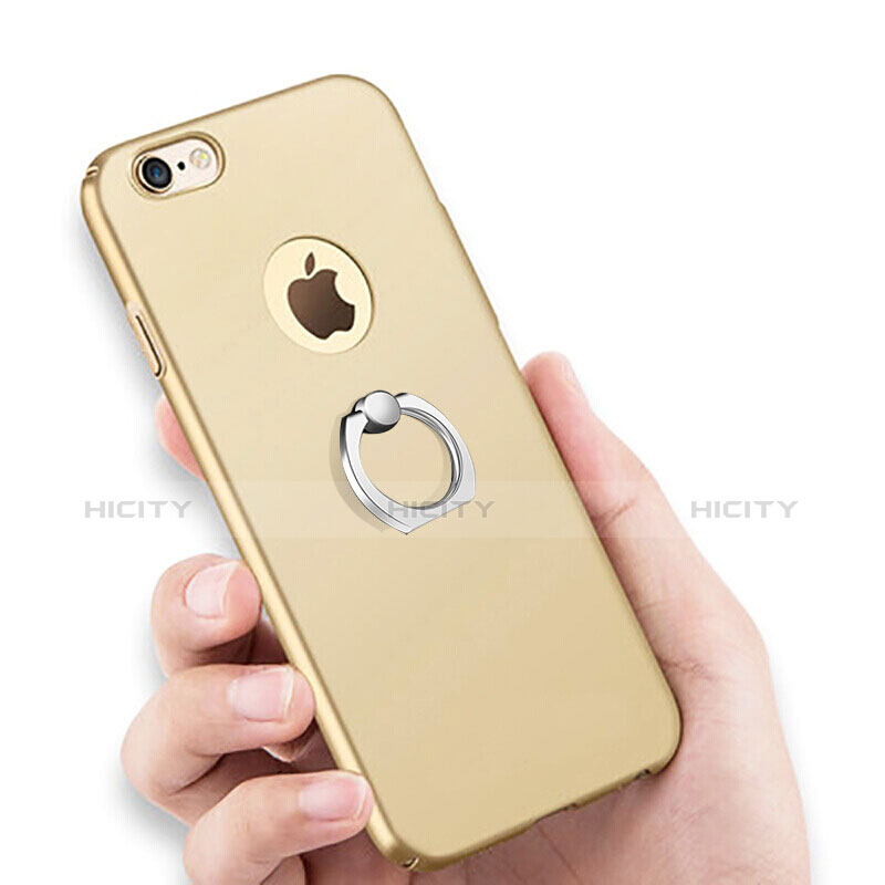 Funda Dura Plastico Rigida Mate con Anillo de dedo Soporte para Apple iPhone 6 Oro