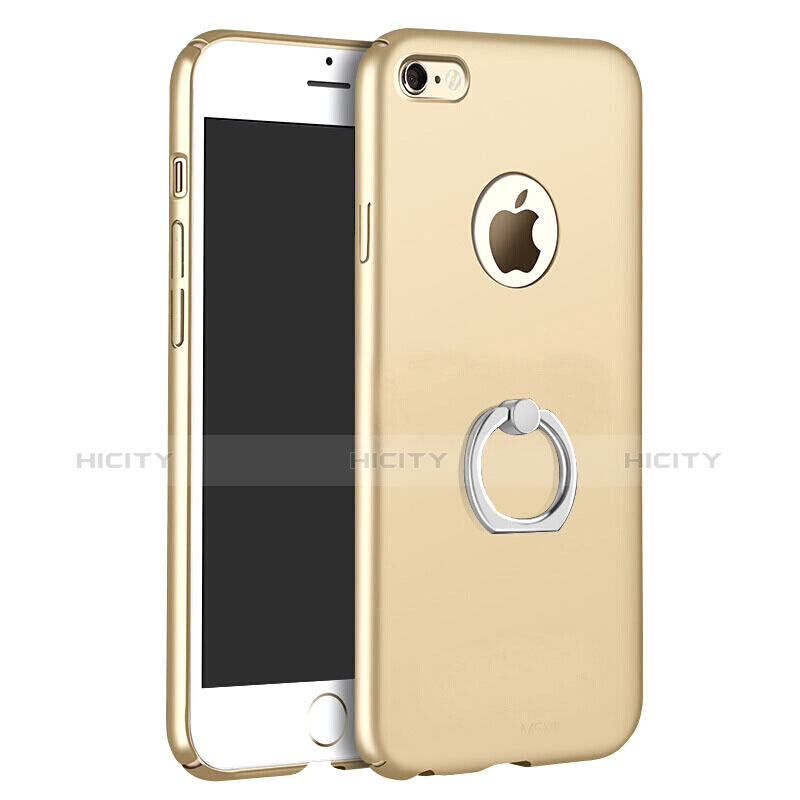 Funda Dura Plastico Rigida Mate con Anillo de dedo Soporte para Apple iPhone 6 Oro