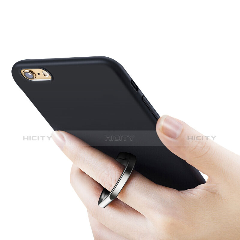 Funda Dura Plastico Rigida Mate con Anillo de dedo Soporte para Apple iPhone 6 Plus Negro