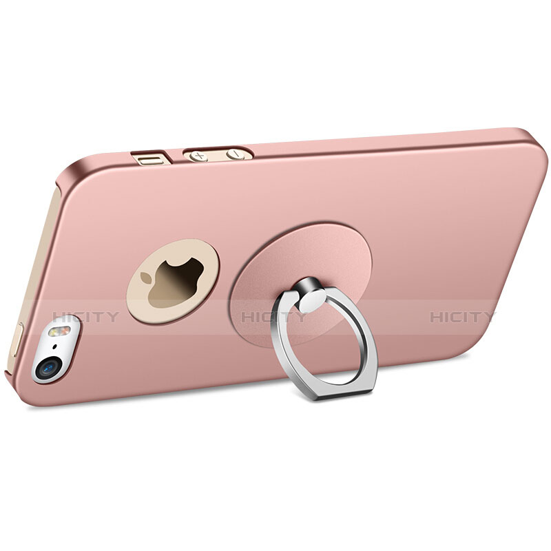 Funda Dura Plastico Rigida Mate con Anillo de dedo Soporte para Apple iPhone SE Rosa