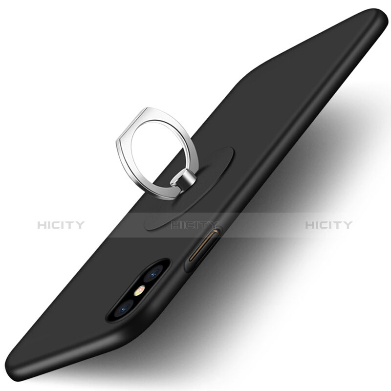 Funda Dura Plastico Rigida Mate con Anillo de dedo Soporte para Apple iPhone X Negro