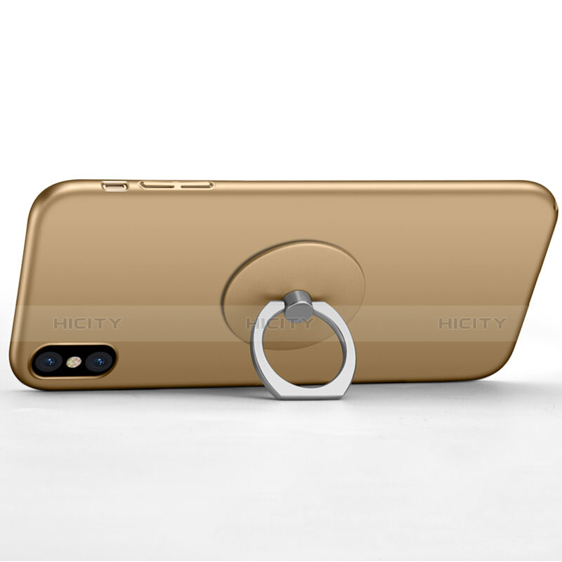 Funda Dura Plastico Rigida Mate con Anillo de dedo Soporte para Apple iPhone X Oro