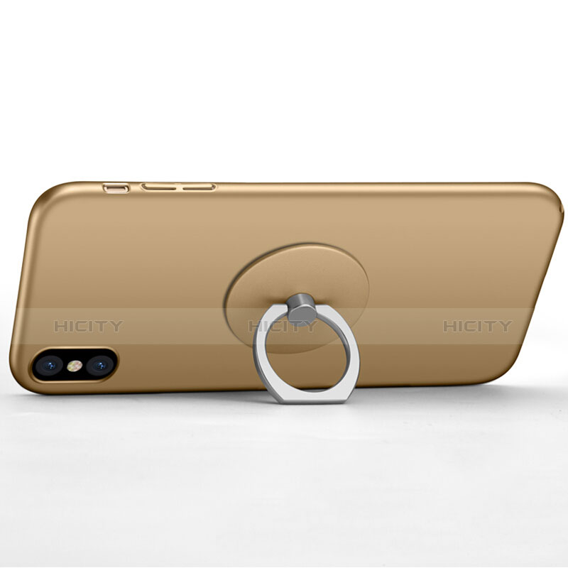 Funda Dura Plastico Rigida Mate con Anillo de dedo Soporte para Apple iPhone Xs Max Oro