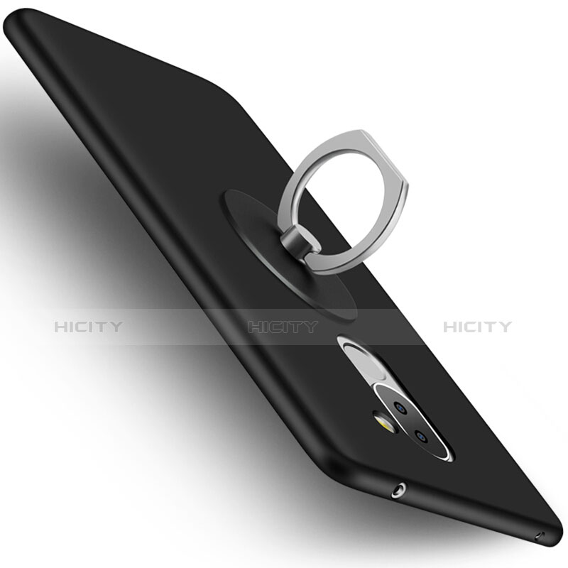 Funda Dura Plastico Rigida Mate con Anillo de dedo Soporte para Huawei GR5 (2017) Negro