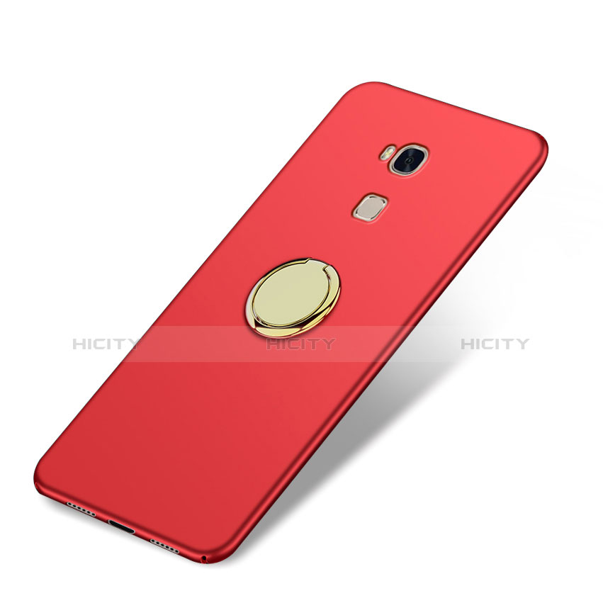 Funda Dura Plastico Rigida Mate con Anillo de dedo Soporte para Huawei GR5 Rojo