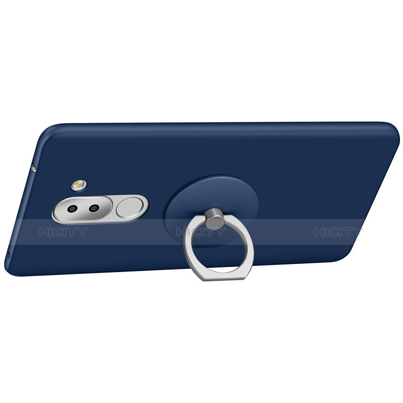 Funda Dura Plastico Rigida Mate con Anillo de dedo Soporte para Huawei Honor 6X Azul