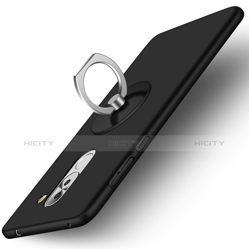 Funda Dura Plastico Rigida Mate con Anillo de dedo Soporte para Huawei Honor 6X Pro Negro