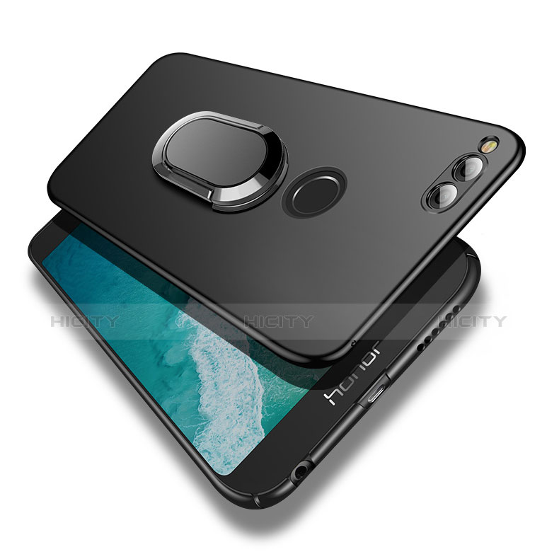 Funda Dura Plastico Rigida Mate con Anillo de dedo Soporte para Huawei Honor 7X Negro