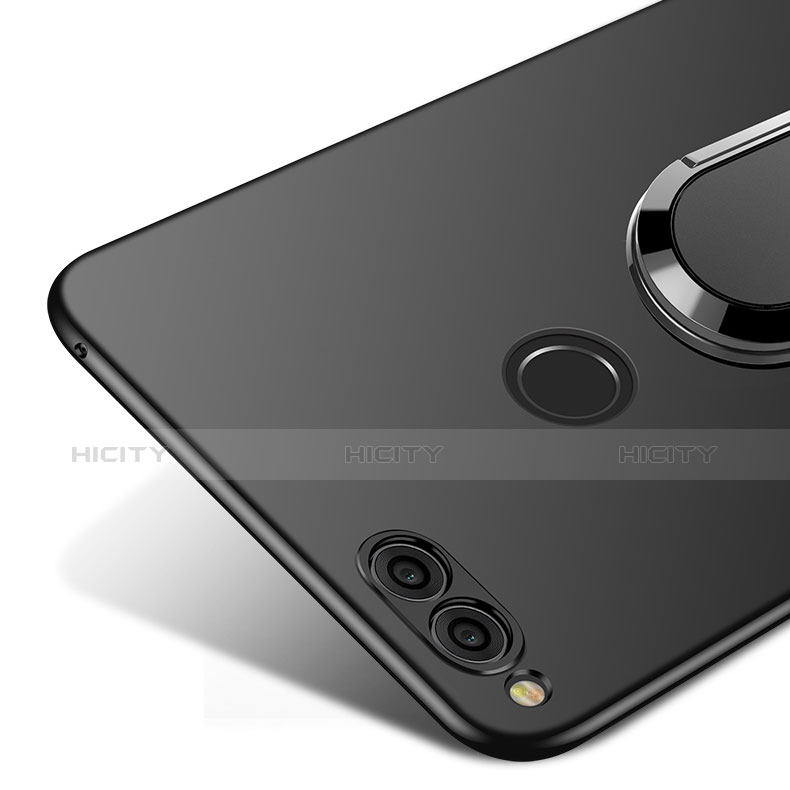 Funda Dura Plastico Rigida Mate con Anillo de dedo Soporte para Huawei Honor 7X Negro