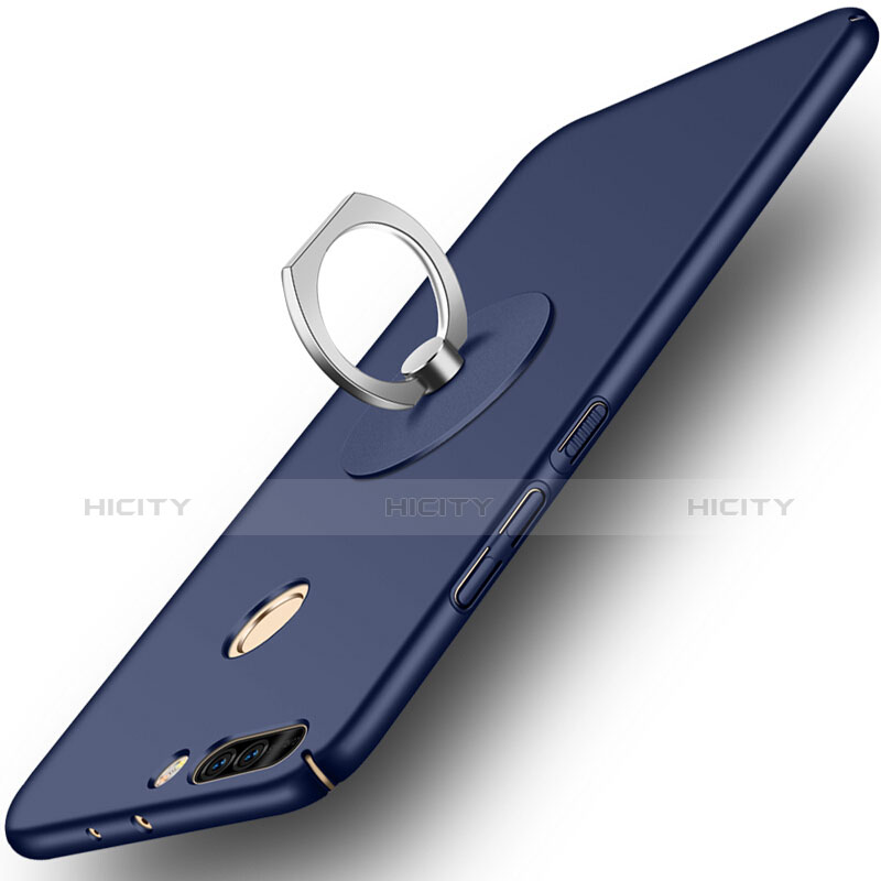 Funda Dura Plastico Rigida Mate con Anillo de dedo Soporte para Huawei Honor 8 Pro Azul