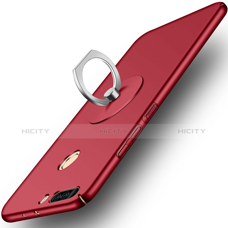 Funda Dura Plastico Rigida Mate con Anillo de dedo Soporte para Huawei Honor 8 Pro Rojo