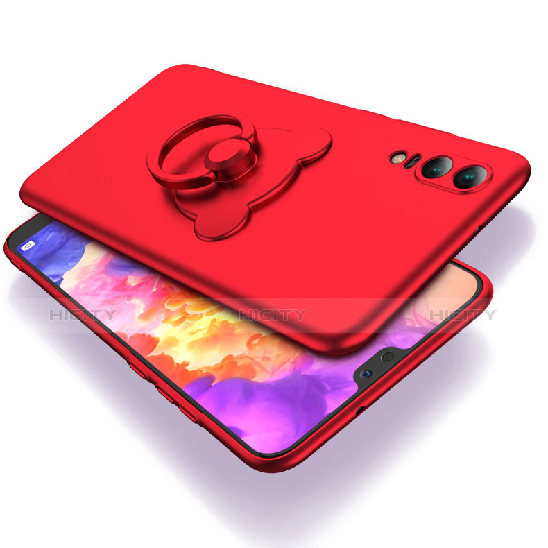 Funda Dura Plastico Rigida Mate con Anillo de dedo Soporte para Huawei P20 Rojo