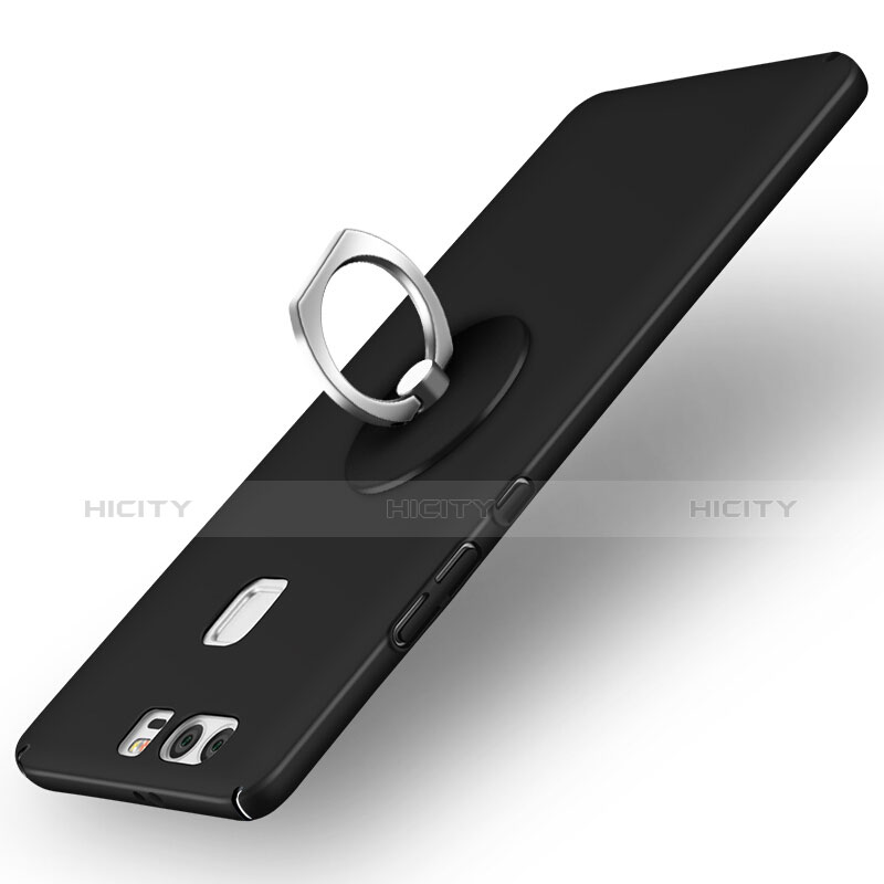 Funda Dura Plastico Rigida Mate con Anillo de dedo Soporte para Huawei P9 Negro