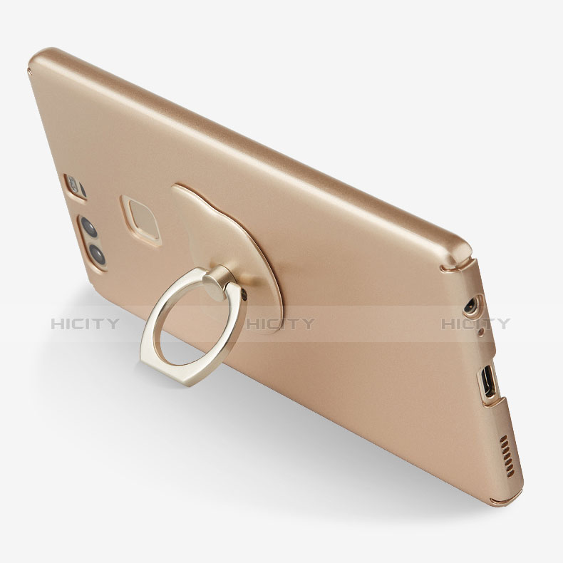 Funda Dura Plastico Rigida Mate con Anillo de dedo Soporte para Huawei P9 Oro