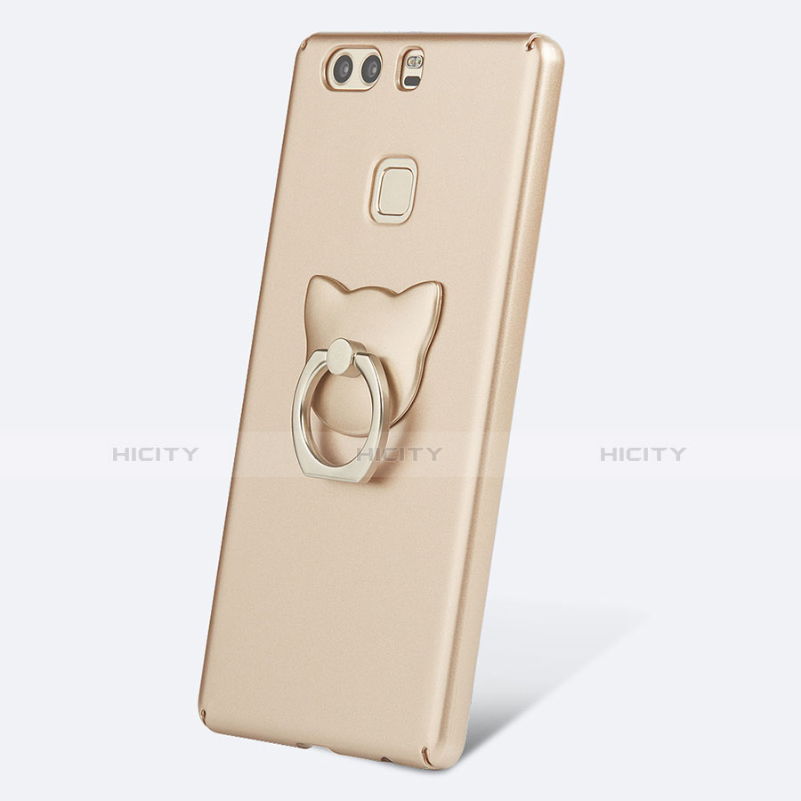 Funda Dura Plastico Rigida Mate con Anillo de dedo Soporte para Huawei P9 Oro