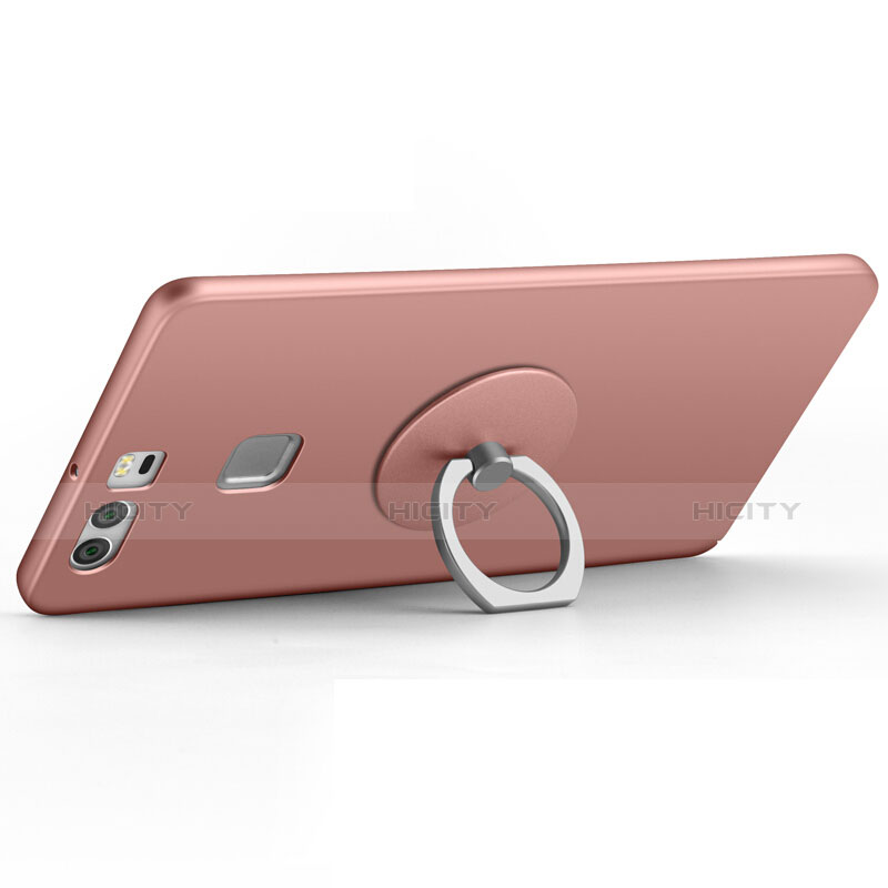 Funda Dura Plastico Rigida Mate con Anillo de dedo Soporte para Huawei P9 Oro Rosa