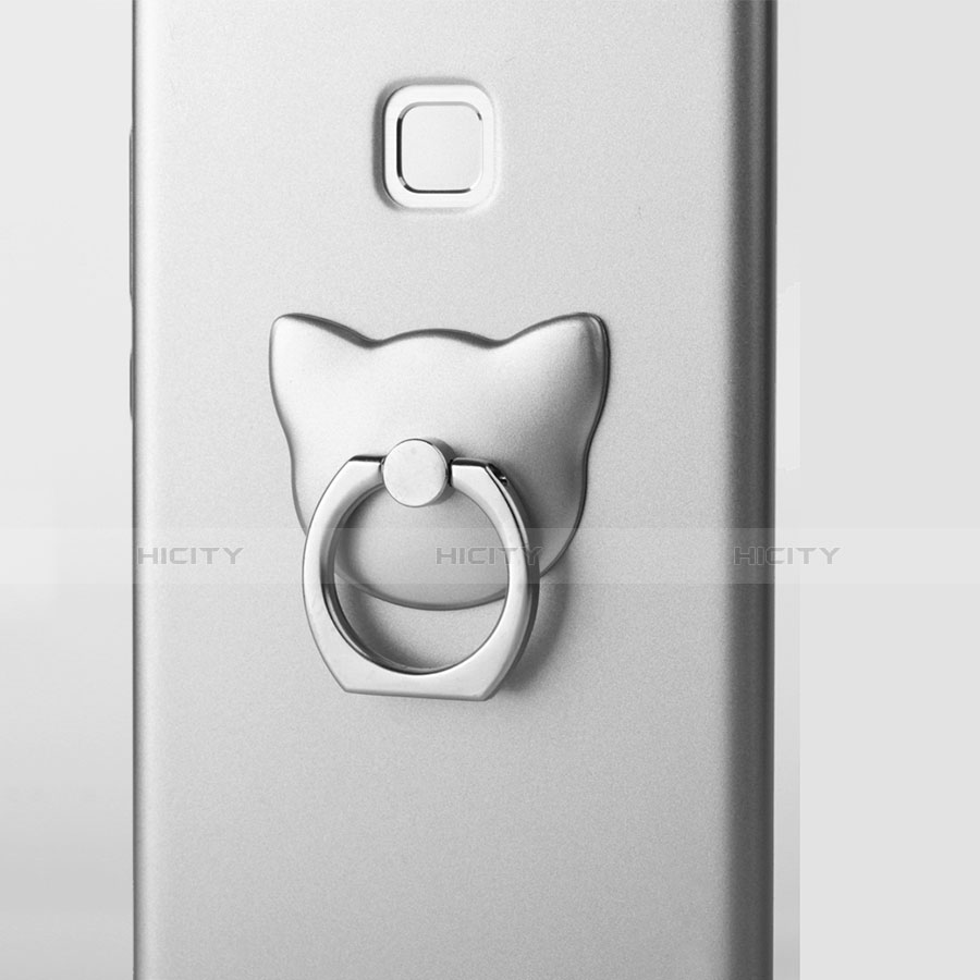 Funda Dura Plastico Rigida Mate con Anillo de dedo Soporte para Huawei P9 Plus Plata