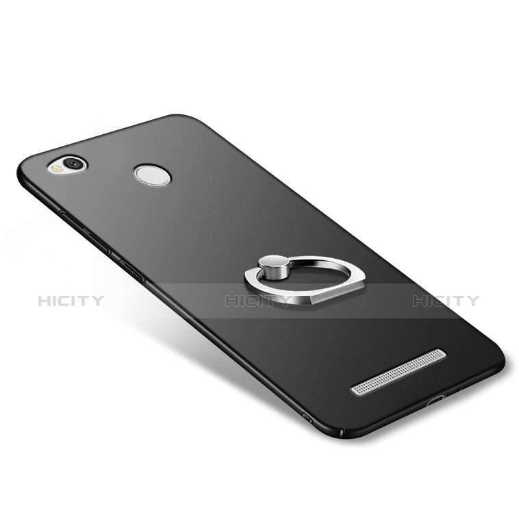 Funda Dura Plastico Rigida Mate con Anillo de dedo Soporte para Xiaomi Redmi 3S Prime Negro