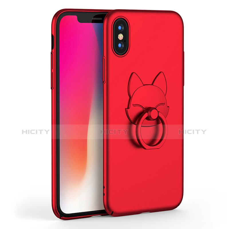 Funda Dura Plastico Rigida Mate con Anillo de dedo Soporte R08 para Apple iPhone X Rojo