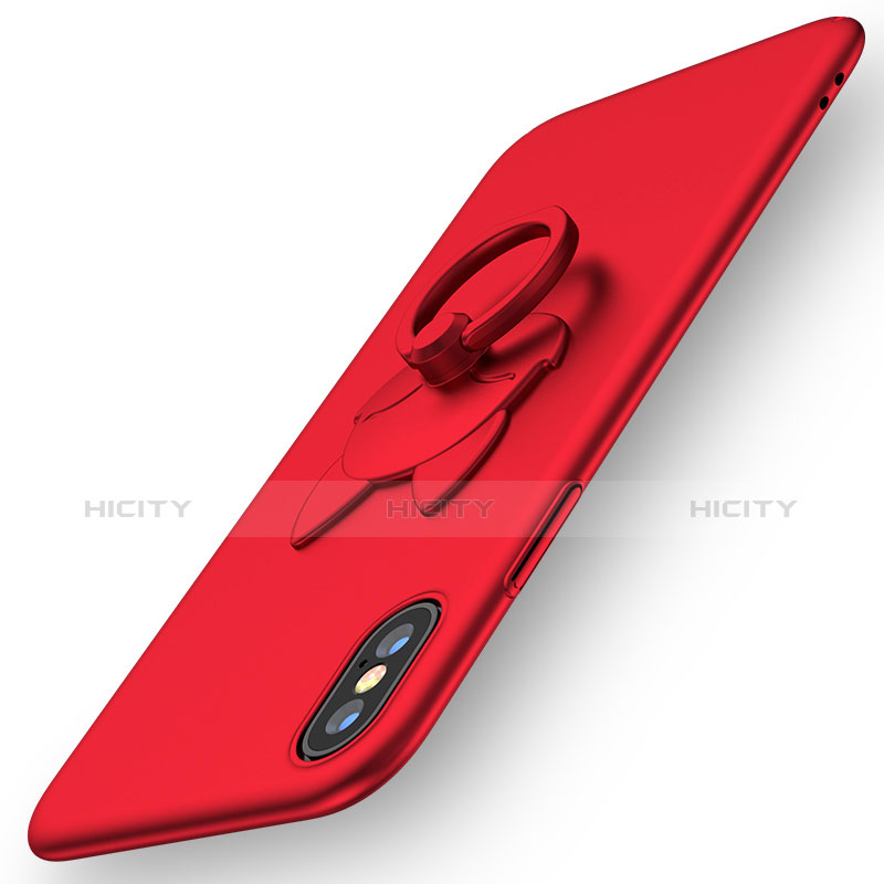 Funda Dura Plastico Rigida Mate con Anillo de dedo Soporte R08 para Apple iPhone X Rojo