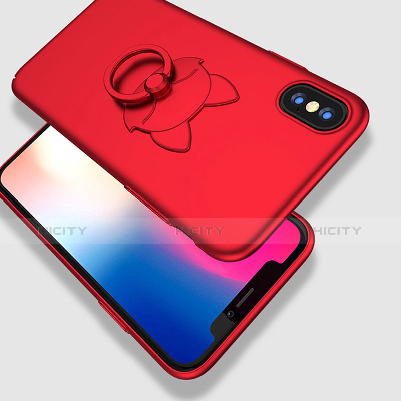 Funda Dura Plastico Rigida Mate con Anillo de dedo Soporte R08 para Apple iPhone X Rojo