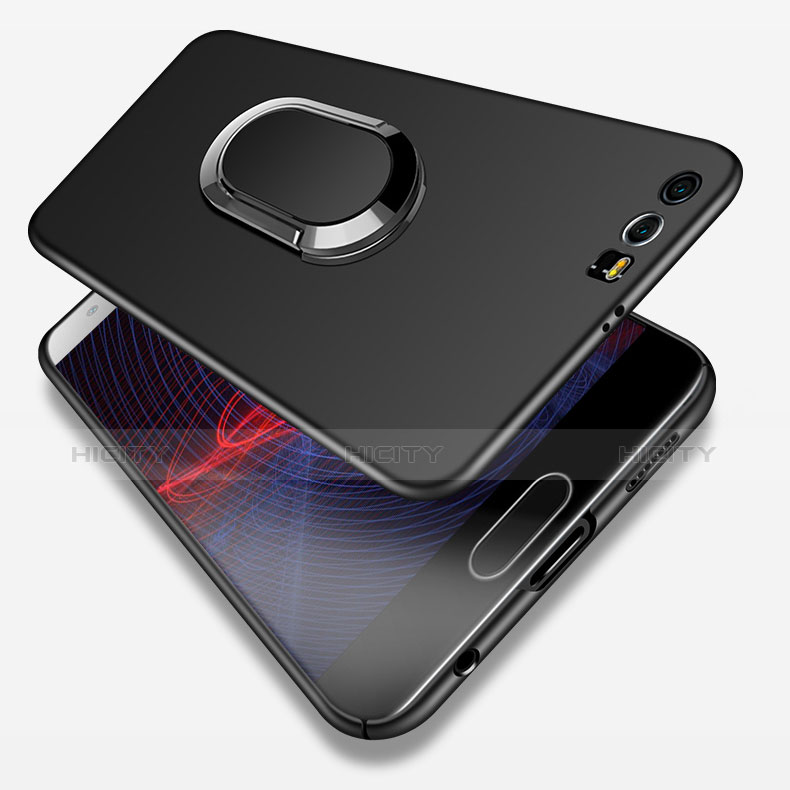 Funda Dura Plastico Rigida Mate con Anillo de dedo Soporte y Lanyard para Huawei Honor 9 Negro