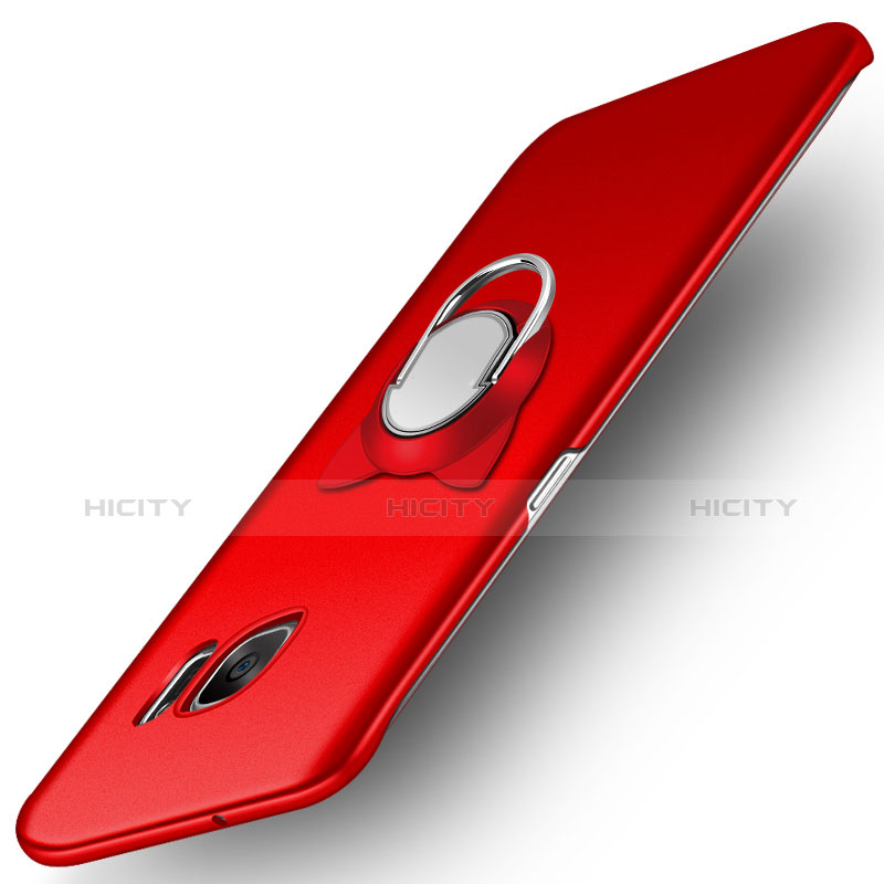 Funda Dura Plastico Rigida Mate con Magnetico Anillo de dedo Soporte para Samsung Galaxy S7 Edge G935F Rojo