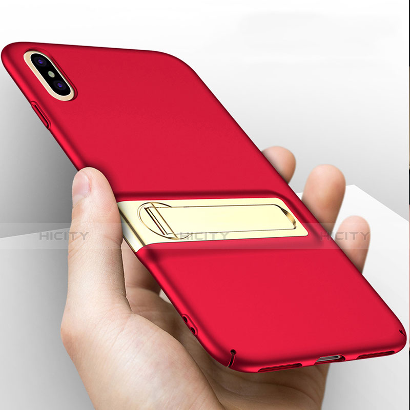 Funda Dura Plastico Rigida Mate con Soporte para Apple iPhone X Rojo