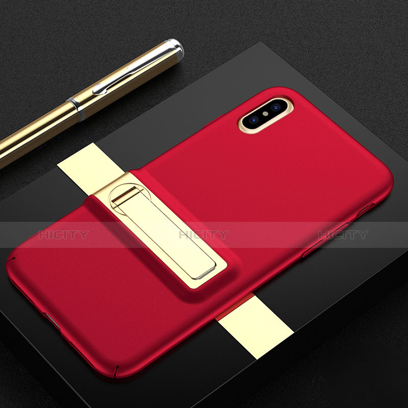 Funda Dura Plastico Rigida Mate con Soporte para Apple iPhone X Rojo