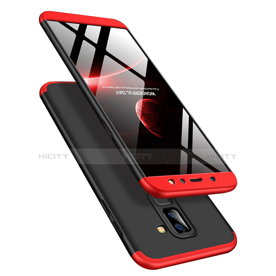 Funda Dura Plastico Rigida Mate Frontal y Trasera 360 Grados con Anillo de dedo Soporte Q01 para Samsung Galaxy A6 Plus (2018) Rojo y Negro