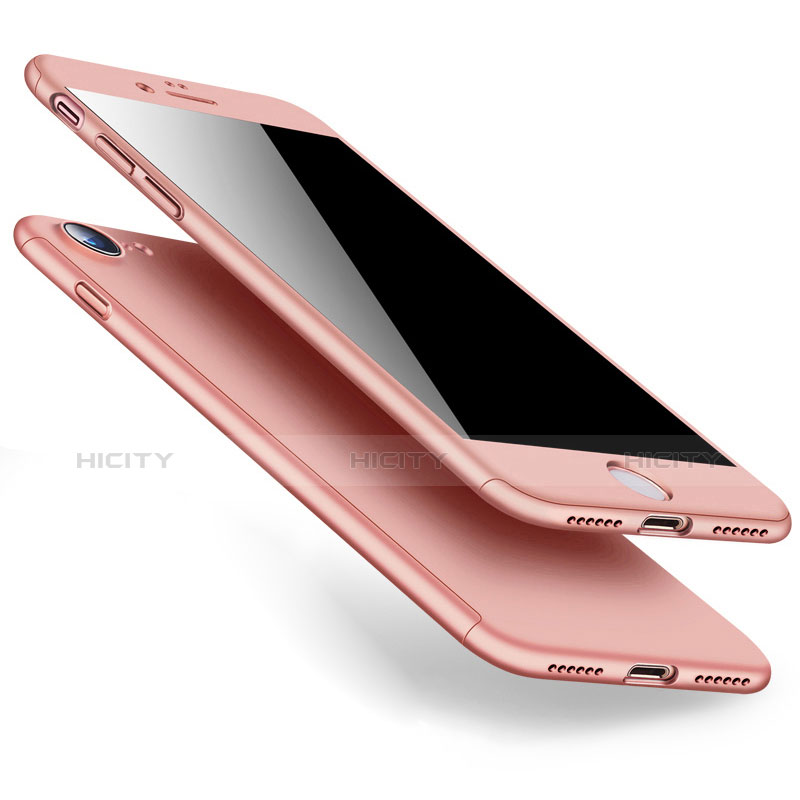 Funda Dura Plastico Rigida Mate Frontal y Trasera 360 Grados para Apple iPhone 7 Oro Rosa