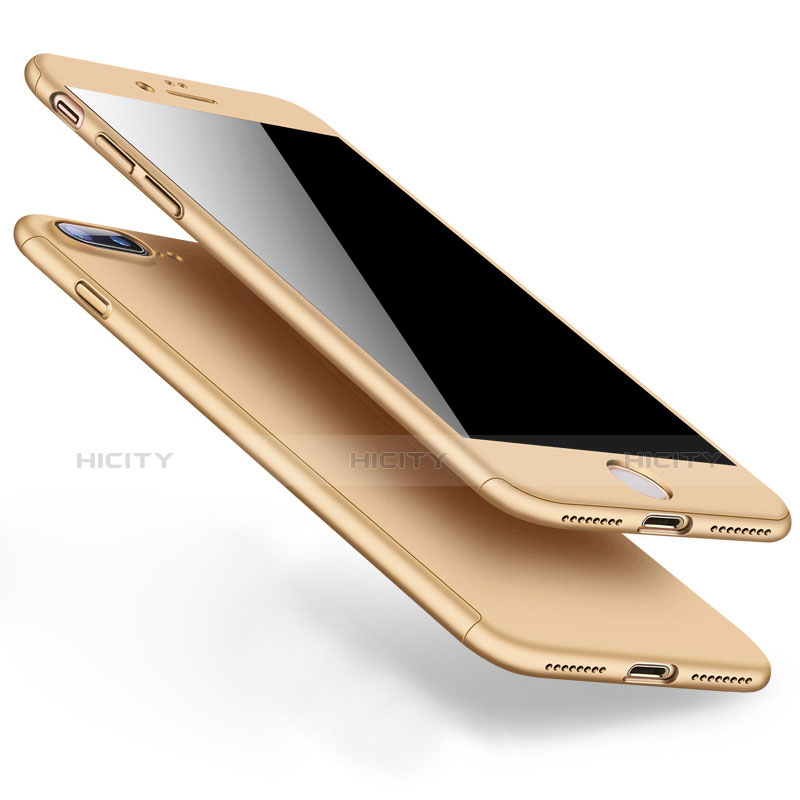 Funda Dura Plastico Rigida Mate Frontal y Trasera 360 Grados Q01 para Apple iPhone 7 Plus Oro