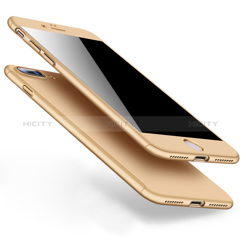 Funda Dura Plastico Rigida Mate Frontal y Trasera 360 Grados Q01 para Apple iPhone 8 Plus Oro