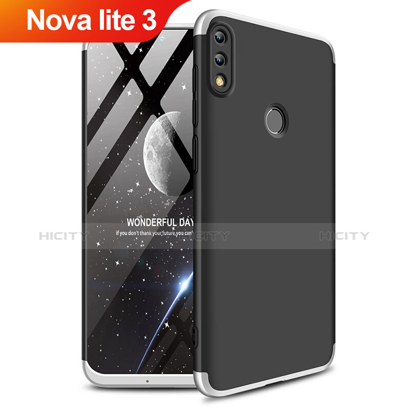 Funda Dura Plastico Rigida Mate Frontal y Trasera 360 Grados Q01 para Huawei Nova Lite 3 Plata