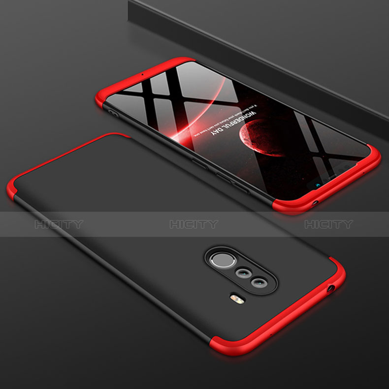 Funda Dura Plastico Rigida Mate Frontal y Trasera 360 Grados Q03 para Xiaomi Pocophone F1 Rojo y Negro