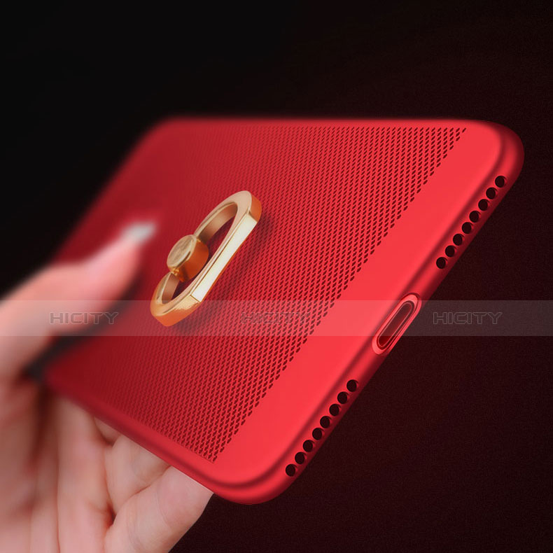 Funda Dura Plastico Rigida Perforada con Anillo de dedo Soporte para Apple iPhone 7 Plus Rojo