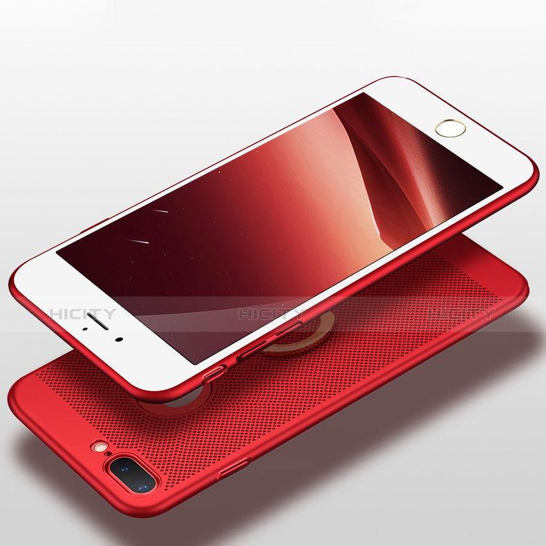 Funda Dura Plastico Rigida Perforada con Anillo de dedo Soporte para Apple iPhone 7 Plus Rojo