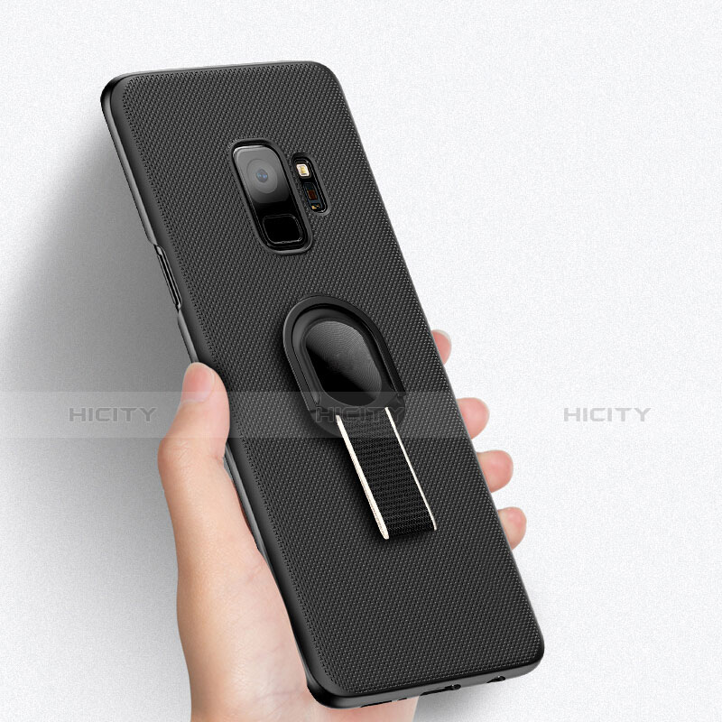 Funda Dura Plastico Rigida Perforada con Anillo de dedo Soporte para Samsung Galaxy S9 Negro