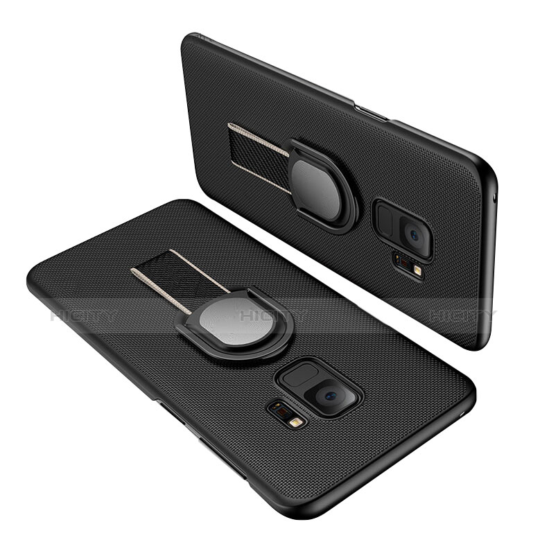 Funda Dura Plastico Rigida Perforada con Anillo de dedo Soporte para Samsung Galaxy S9 Negro