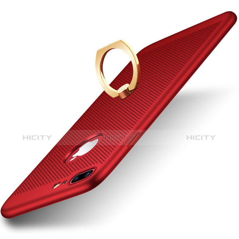 Funda Dura Plastico Rigida Perforada con Anillo de dedo Soporte W01 para Apple iPhone 7 Plus Rojo