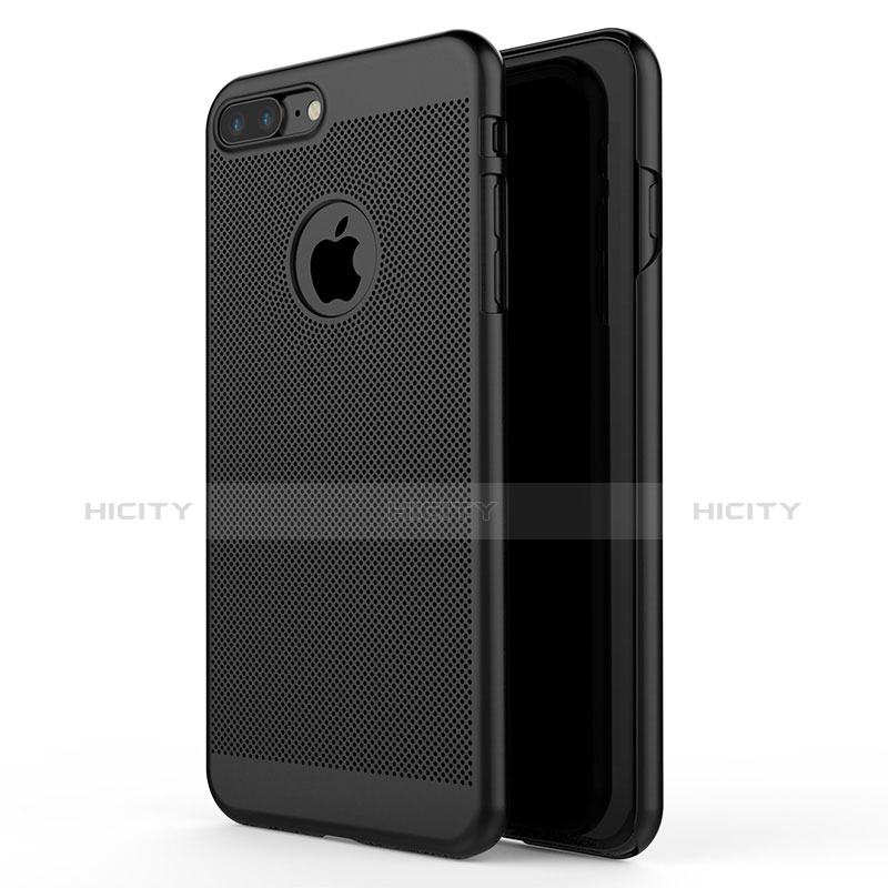 Funda Dura Plastico Rigida Perforada W02 para Apple iPhone 7 Plus Negro