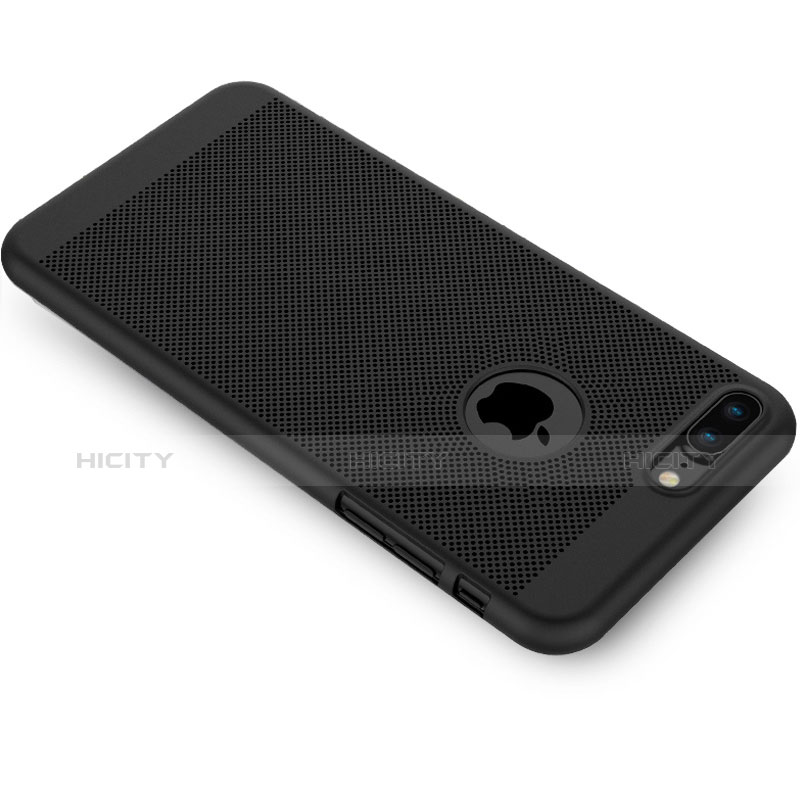 Funda Dura Plastico Rigida Perforada W02 para Apple iPhone 7 Plus Negro