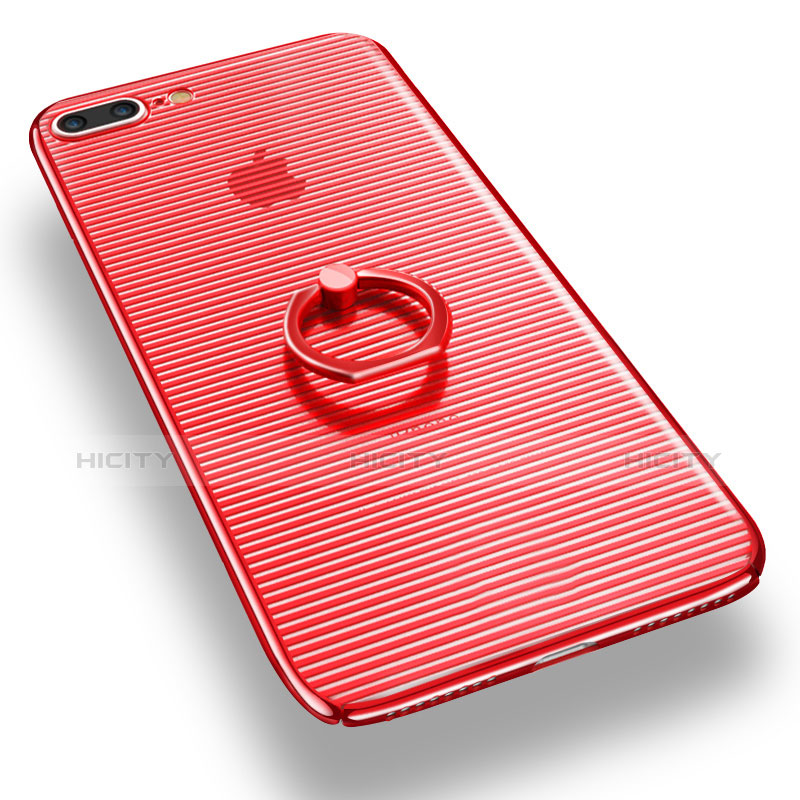 Funda Dura Plastico Rigida Transparente con Anillo de dedo Soporte para Apple iPhone 7 Plus Rojo