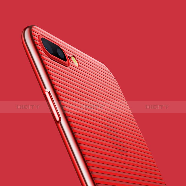 Funda Dura Plastico Rigida Transparente con Anillo de dedo Soporte para Apple iPhone 7 Plus Rojo