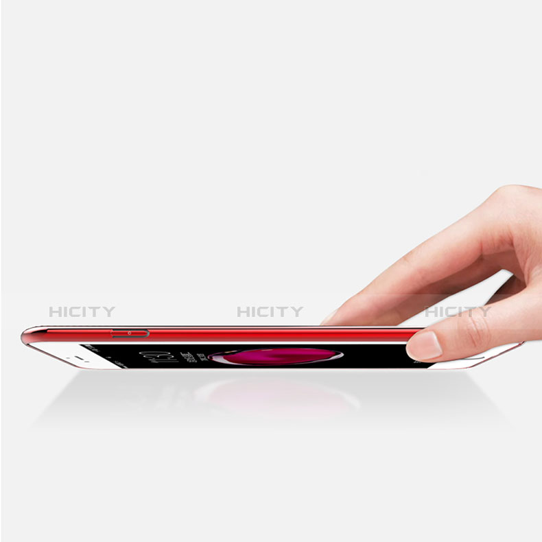 Funda Dura Plastico Rigida Transparente con Anillo de dedo Soporte para Apple iPhone 7 Plus Rojo