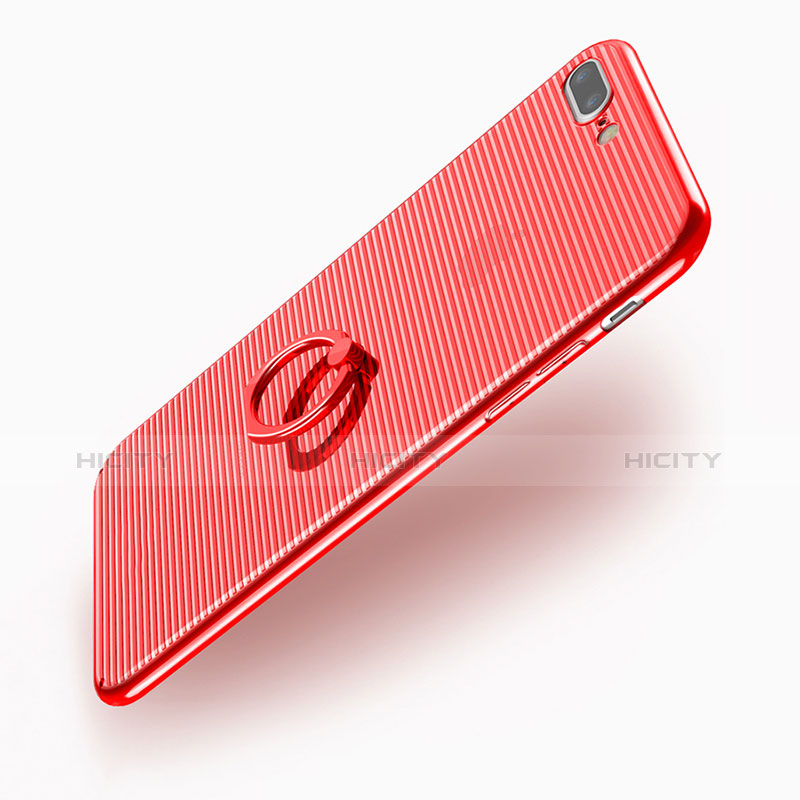 Funda Dura Plastico Rigida Transparente con Anillo de dedo Soporte para Apple iPhone 7 Plus Rojo