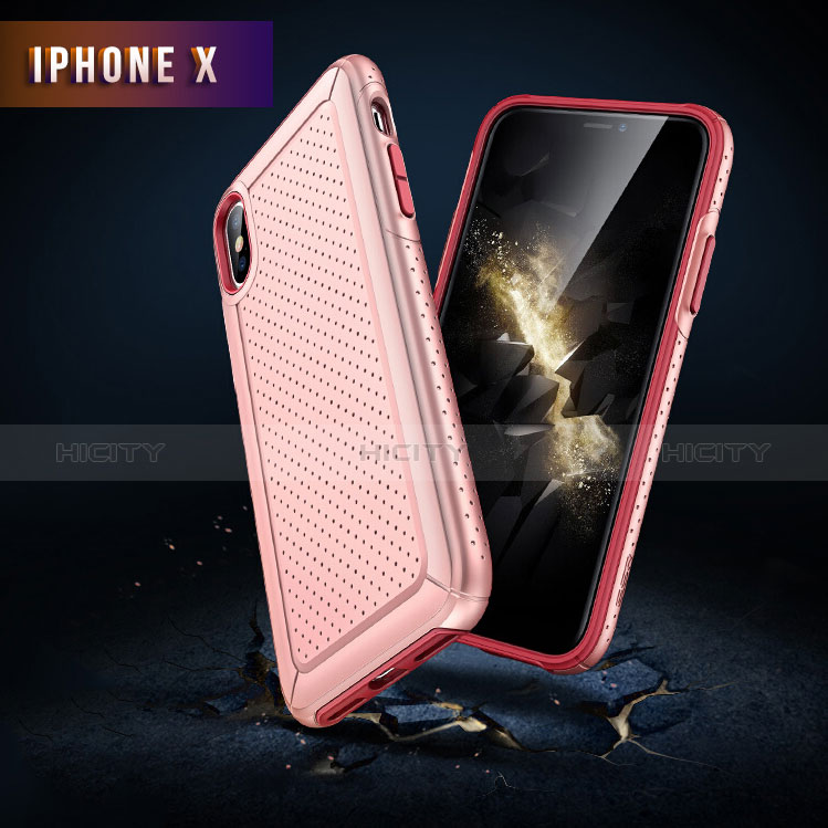 Funda Dura Plastico y Silicona Perforada para Apple iPhone Xs Max Rosa