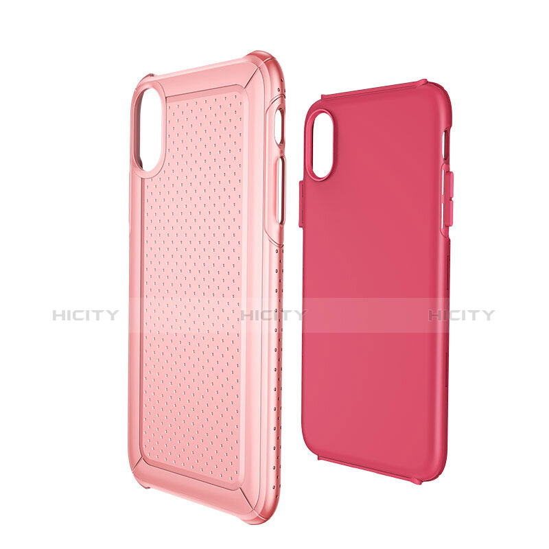 Funda Dura Plastico y Silicona Perforada para Apple iPhone Xs Rosa